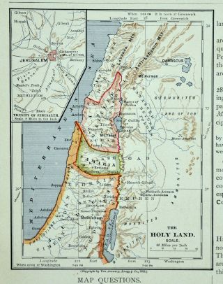 1896 Mathews Northrup Map Holy Land Israel Palestine Jerusalem Jesus Christ Asia