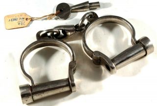 Antique Handcuffs Darby Police Prison Restraints Old W/ Key