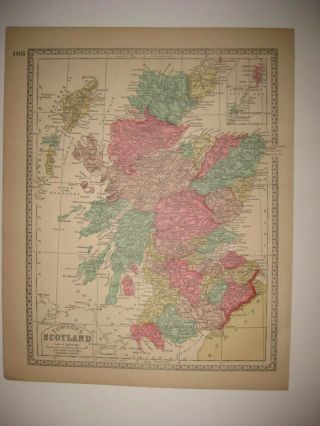Fine Antique 1885 Scotland Handcolored Map Railroad Ornate Border Rare Nr