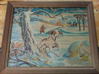 Vintage Pnb Winter Hunting Dog Scene 16 X 20 Paint By Number 60s ? Mcm