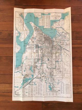 D.  H.  White Vintage Antique City Folding Paper Map Of Tacoma Washington Fidelity
