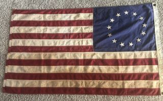 Vintage Betsy Ross 13 Star Flag 55”x32” w/ Elizabeth Ross Label 2