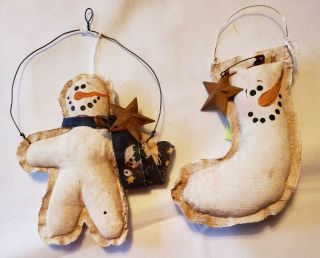 Primitive Snowmen Bowl Filler/ornies/accents 2 Pc Set And Candy Bowl Fillers