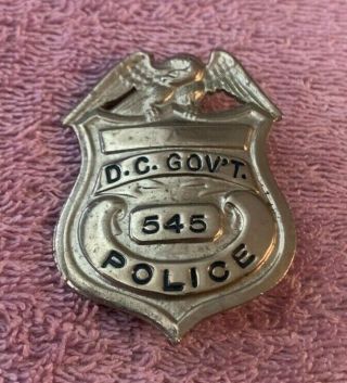 Rare Vintage Obsolete U.  S.  D.  C.  Government Police Hat Badge Washington,  D C