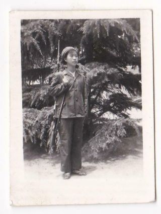 Cute Petite Chinese Female Pla Photo Sks Rifle & Bayonet Cultural Revolution