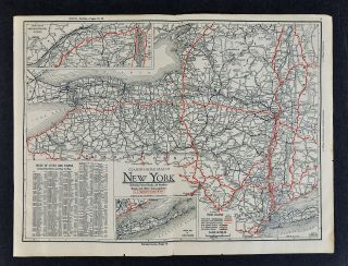 1930 Clason Auto Road Tour Map - York Niagara Falls Long Island Ny City Nyc