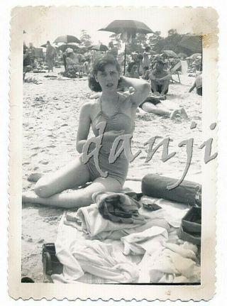 Swimsuit Glamour Glamour Girl In Arm - Up Pose With Hairy Armpit Old Photo