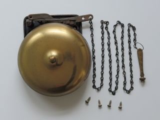 Vintage Antique 6 " Brass Bell W/ Pull Chain,  Wall Mount Fire,  Boxing,  School