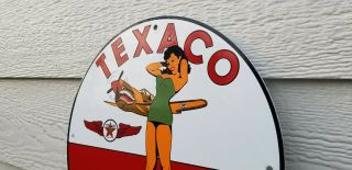 VINTAGE TEXACO GASOLINE PORCELAIN MILITARY AIRPLANE PIN UP GIRL SERVICE SIGN 12 