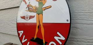 VINTAGE TEXACO GASOLINE PORCELAIN MILITARY AIRPLANE PIN UP GIRL SERVICE SIGN 12 