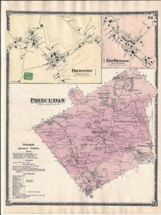 Vintage 1870 Princeton,  Ma.  Map That Was Removed From The Beer 