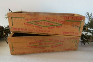 2 Vintage Wood Wisconsin Cheese Boxes - - - Clearfield Cheese,  Curwensville,  Pa