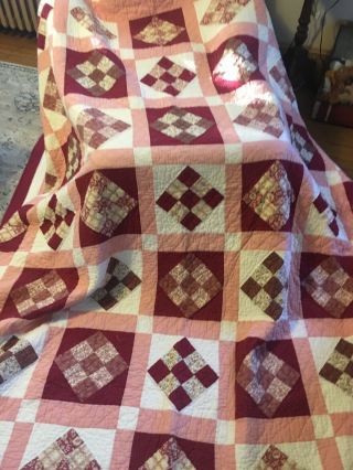 Vintage Hand Made Heavy Quilted Feedsack Patchwork Quilt 104 X 96