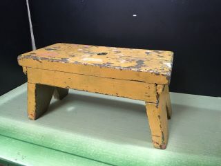 Antique Primitive Yellow Farmhouse Wooden Step Stool Rustic Old Country Decor