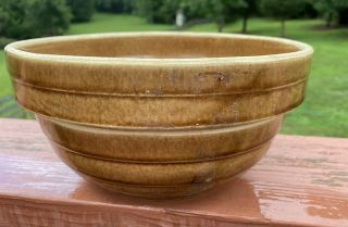 Antique Stoneware Mixing Bowl Brown Glaze Usa 9 " Primitive