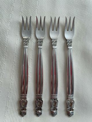 Vintage Georg Jensen Sterling Silver Acorn Pattern Set Of 4 Oysters Forks