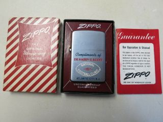 Vintage 1957 Zippo Lighter National Football Clinic Box Dr.  Scott