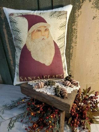 Primitive Vintage Victorian Shaker Folk Old Santa Claus Christmas Pillow