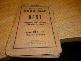 Vintage Road Map Of Kent 1950s