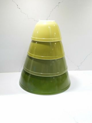 Vintage Pyrex Olive Verde Green Nesting Mixing Bowls 401 402 403 404