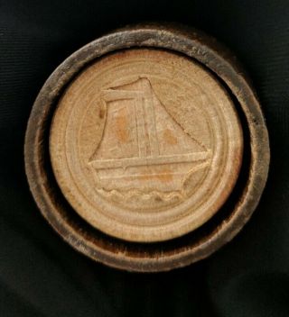 Vintage Carved Wood Primitive Sailing Ship Butter Press / Butter Stamp Mold