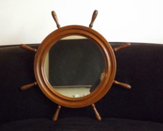 Ships Wheel Mirror Wood Nautical Vintage 26 " Wide 8 Handles