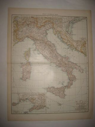 Huge Antique 1899 Italy Maritime Map Chart Malta Sicily Naples Rome Nr