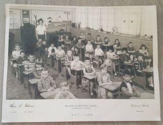 Vintage Photo Grade School Children Sitting At Desks In Classroom Florida 1950 