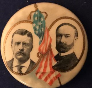 Political Pinback Teddy Roosevelt Fairbanks Jugate Pin Button 1904 Campaign Badg