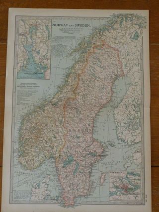 Antique Map Of Norway & Sweden 1903 Stockholm