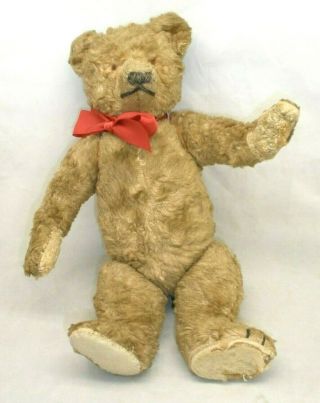 Antique Straw - Filled Stuffed Mohair Jointed Hump Back Teddy Bear Plush 13 "