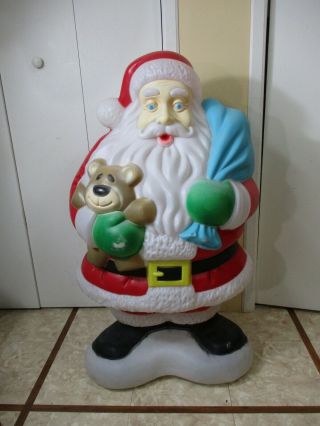 Vintage Enormously Fat Lighted Santa Claus W/ Teddy Bear Christmas Blow Mold 40 "