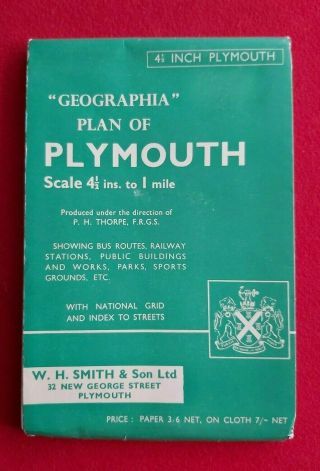 Vintage Geographia A - Z Type Map Plan Plymouth 4.  5 " To A Mile C.  1950 - 60 