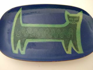 Miguel Pineda signed vintage enamel CAT plate dish - mid - century - Mexico 2