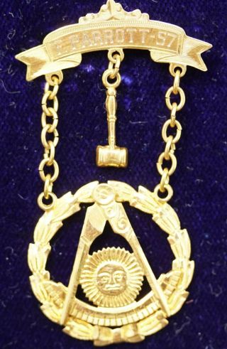 Vintage 10k Gold Masonic Ohio Lodge Past Masters Mason Jewel Badge 1957 Parrott