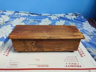 Vintage - Rustic Primitive Decor Wooden Box With Lid & Feet: 14 X 5 X 3 Box