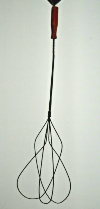 Primitive Wire Rug Beater 31” Household Wall Hanging Antique Wood Handle