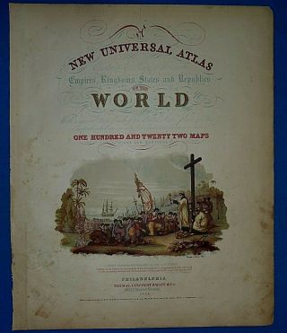 1854 Mitchell Universal Atlas Title Page Landing Of Columbus Authentic