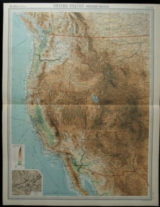 Vintage Map: United States Western Section By John Bartholomew,  Times Atlas 1922