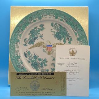1981 Inaugural Candlelight Dinner Mottahedeh Plate W Box Ticket Menu Reagan