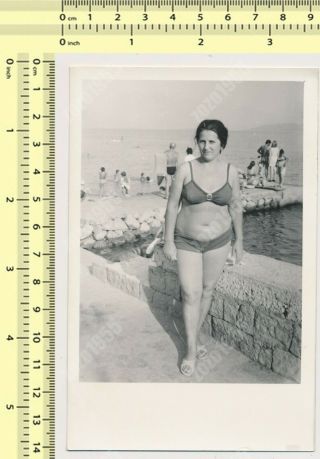 Bikini Woman Beach Portrait Swimwear Lady Vintage Photo Old Snapshot