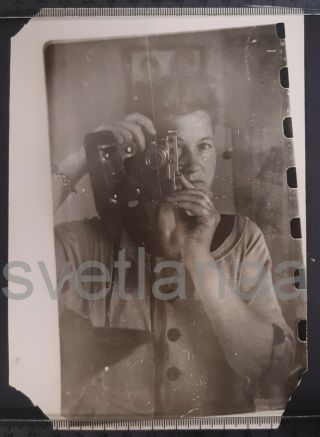 Self Portrait Mirror Girl Photographer Camera Unusual Curious Vintage Photo Ussr
