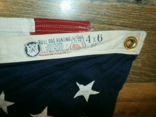 Vintage Antique 49 Star US American Flag Bull Dog Bunting 4X6 Feet Sewn Stars 2