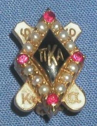 Antique Gold Pi Kappa Alpha Fraternity Pin Named & Dated With Pearls & Rubies