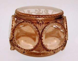 Antique Vintage Beveled Glass Filigree Casket Jewelry Box Ormolu Greek Roman