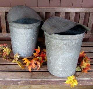 2 Tall Vintage Vermont Maple Sap Buckets,  Covers Rustic Farmhouse Fall & Holidays