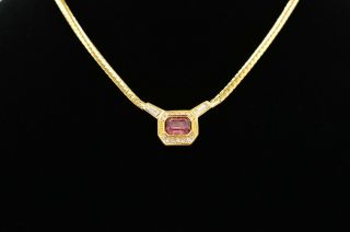 Christian Dior Signed Vintage Collar Necklace Purple Rhinestone Crystal Binr