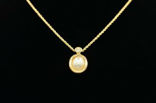 Christian Dior Signed Vintage Pendant Necklace Pearl Rhinestone Gold Tone Binp