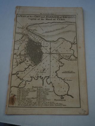 Antique Map " A Plan Of The City And Harbour Of Havanna,  Capital Of Cuba "