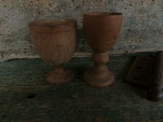 2 Miniature Antique 19th C Treen Tonic Cups Wood Goblet